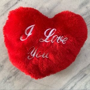 Plush Red heart shaped accent pillow fuzzy soft embroidered I love you zip cover
